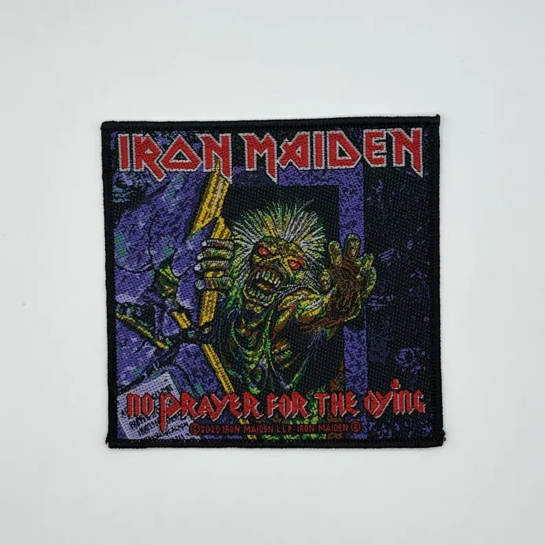 Iron Maiden Aufnäher No Prayer for the Dying Patch 9,5 x 9,5 cm - Heavy Metal Band Merch Gewebt - Kutte Jacke Rucksack Deko Eddie Motiv