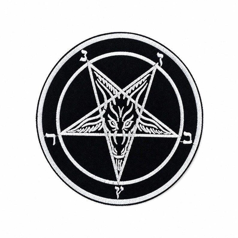 Baphomet Pentagram Patch - Round Sew-on Patch 10 cm Black and White