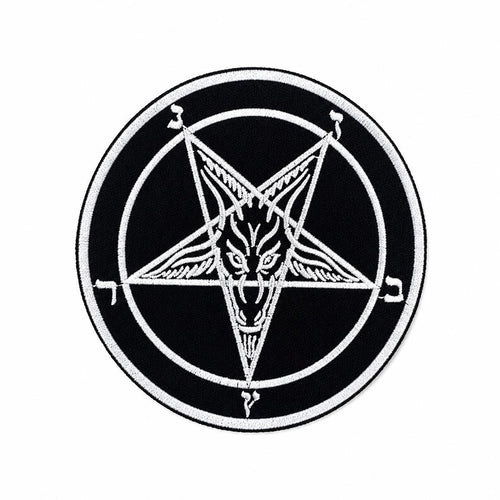 Baphomet Pentagram Patch - Round Sew-on Patch 10 cm Black and White
