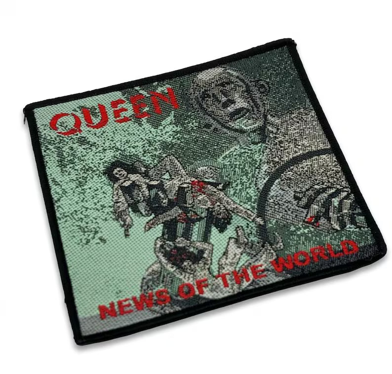 Queen Patch News Of The World Patch 10 x 10 cm - Classic Rock Band Merch Woven - Cut-off Jacket Backpack Decor Robot Motif