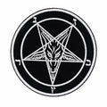 Baphomet Pentagramm Aufnäher - Rundes Patch 10 cm zum Annähen Schwarz-Weiß