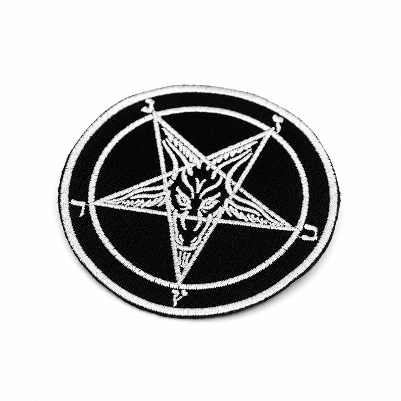 Baphomet Pentagram Patch - Round Sew-on Patch 10 cm Black and White