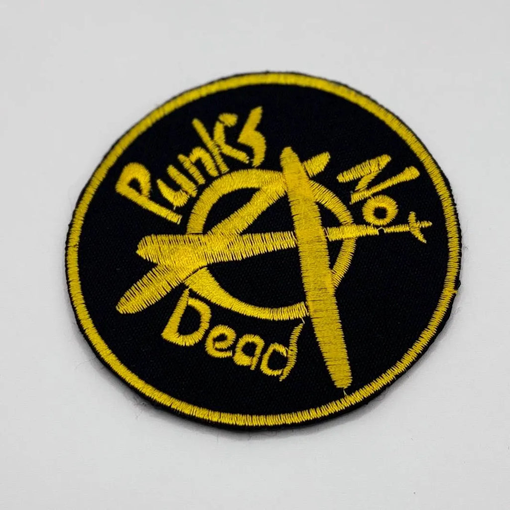 Punks Not Dead Aufnäher – 8 x 8 cm – Gelb-Schwarzer Patch – Anarchie Punk Stickerei zum Aufnähen