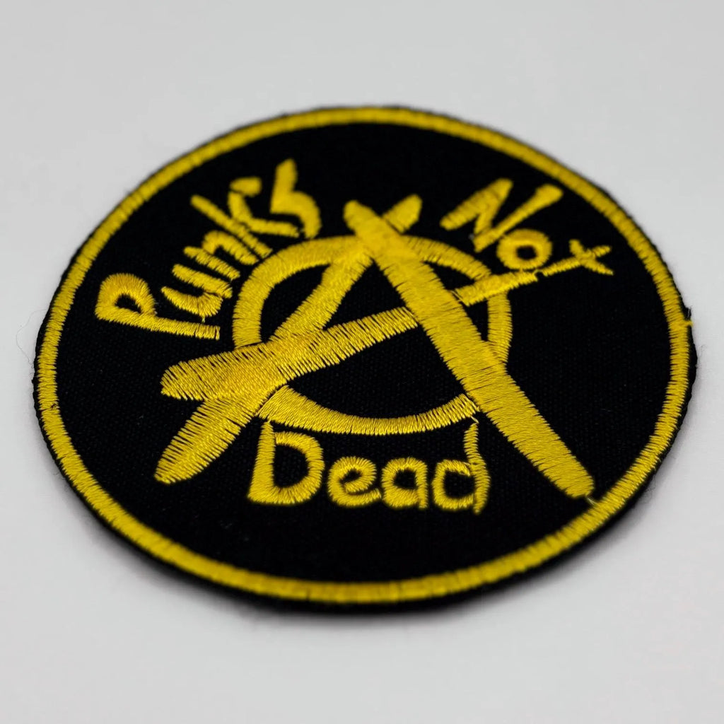 Punks Not Dead Aufnäher – 8 x 8 cm – Gelb-Schwarzer Patch – Anarchie Punk Stickerei zum Aufnähen