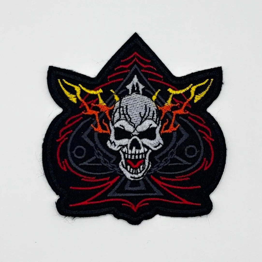 Skull Patch – Flaming Skull with Horns – 9 x 9 cm – Embroidered Patch