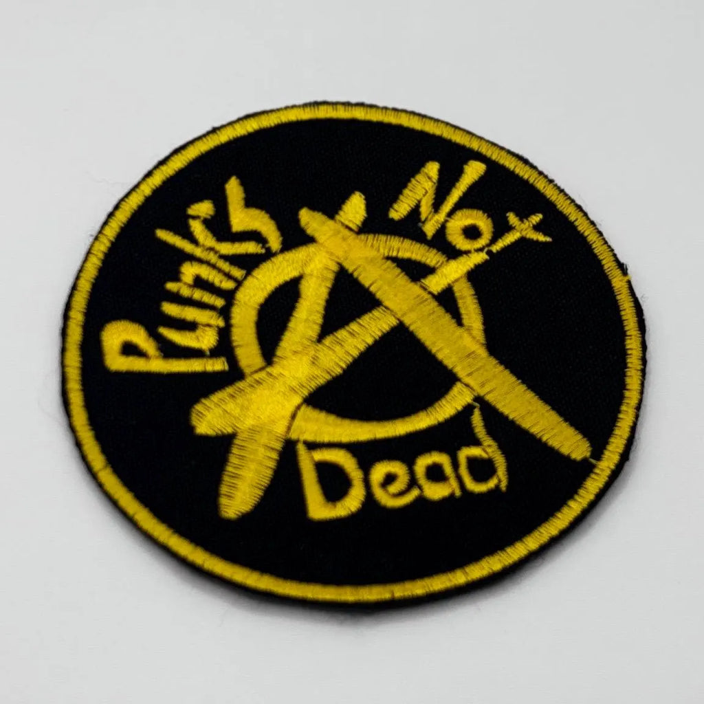 Punks Not Dead Aufnäher – 8 x 8 cm – Gelb-Schwarzer Patch – Anarchie Punk Stickerei zum Aufnähen