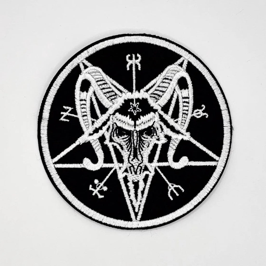 Baphomet Pentagramm Aufnäher 10 cm – Satanismus Patch – Schwarze Magie Stickerei – Okkult - zum Aufnähen