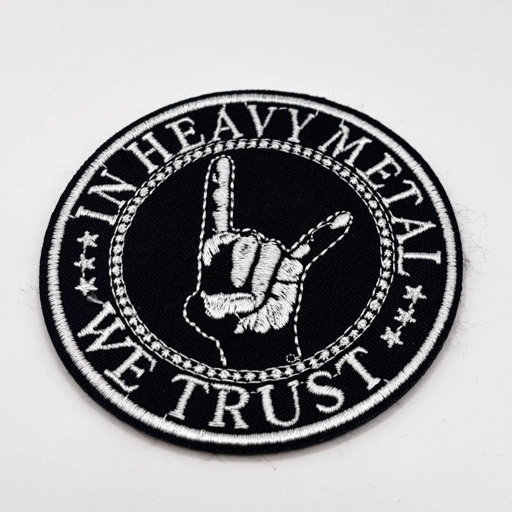 Patch In Heavy Metal We Trust – Patch 9x9 cm – Rock Metal Embroidery – Round Black White - sew-on