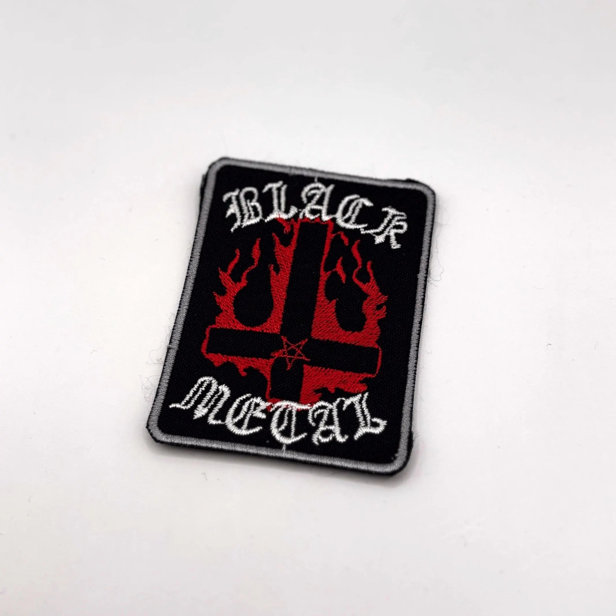 Black Metal Cross Patch 8 × 6 cm – Satanic Patch – Red Inverted Cross Embroidery