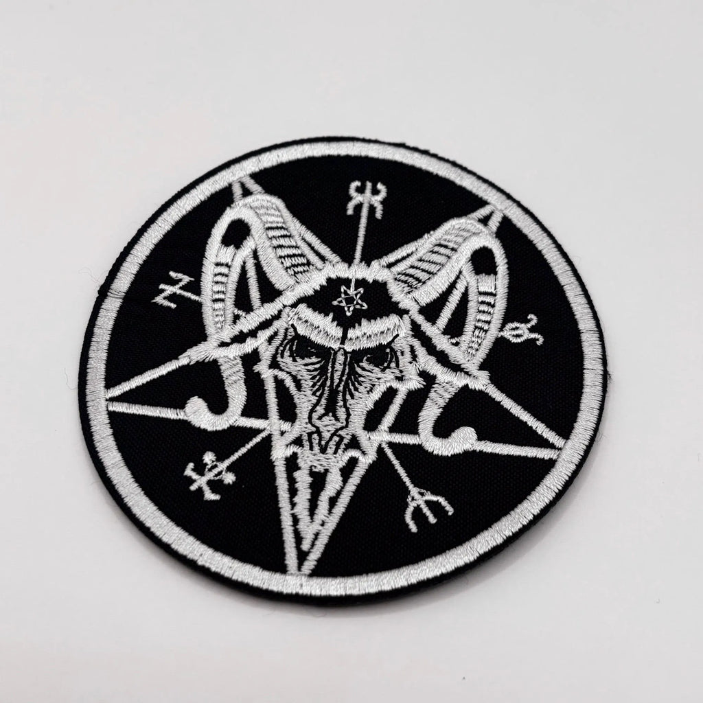 Baphomet Pentagramm Aufnäher 10 cm – Satanismus Patch – Schwarze Magie Stickerei – Okkult - zum Aufnähen