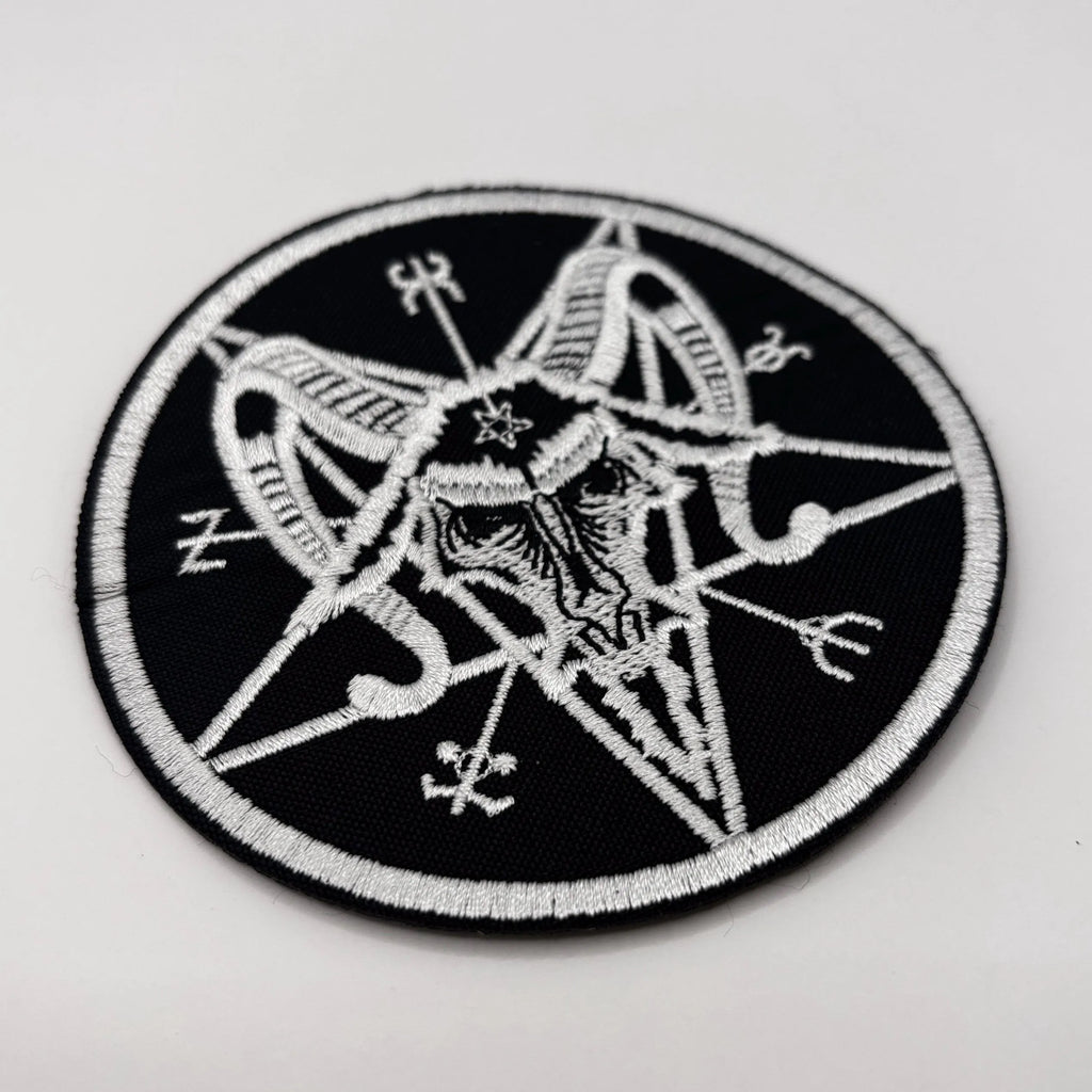 Baphomet Pentagramm Aufnäher 10 cm – Satanismus Patch – Schwarze Magie Stickerei – Okkult - zum Aufnähen