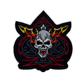 Totenkopf Aufnäher – Flammender Schädel mit Hörnern – 9 x 9 cm – Gestickter Patch