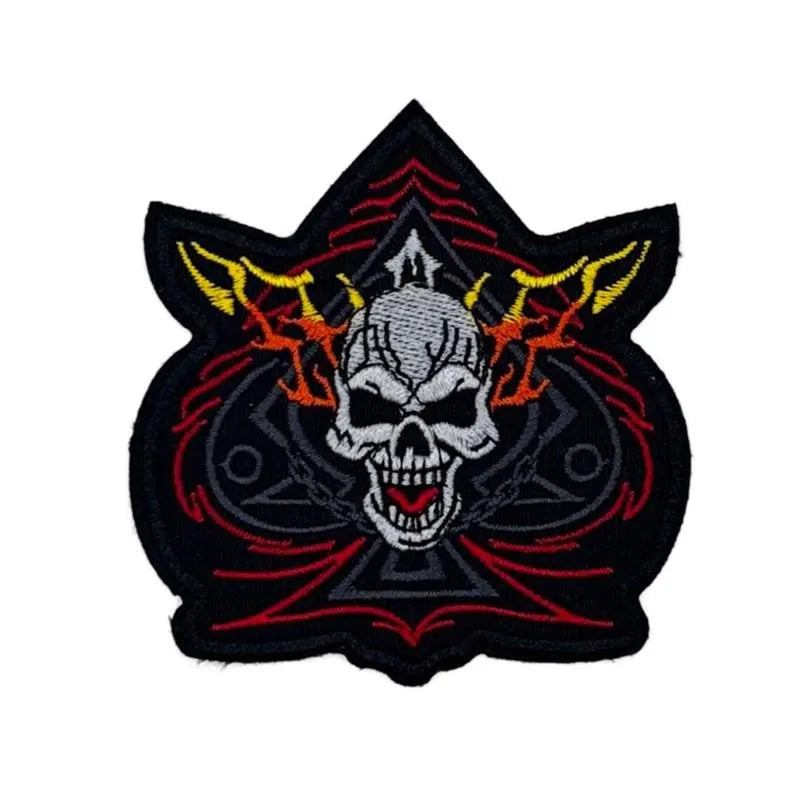 Skull Patch – Flaming Skull with Horns – 9 x 9 cm – Embroidered Patch