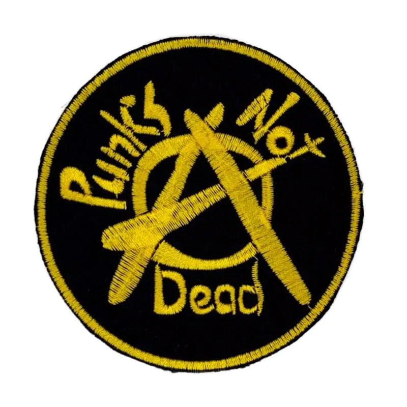 Punks Not Dead Patch – 8 x 8 cm – Yellow-Black Patch – Anarchy Punk Embroidery for Sewing On