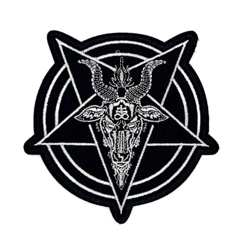 Pentagramm Aufnäher – 11 x 11 cm – Baphomet Patch – Gothic Emo Satan Okkult Stickerei zum Aufnähen