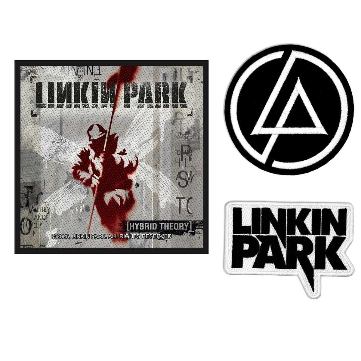 Offizielles Linkin Park Patch Bundle – Hybrid Theory, Concentric Logo & Schriftzug Aufnäher (3-teilig)