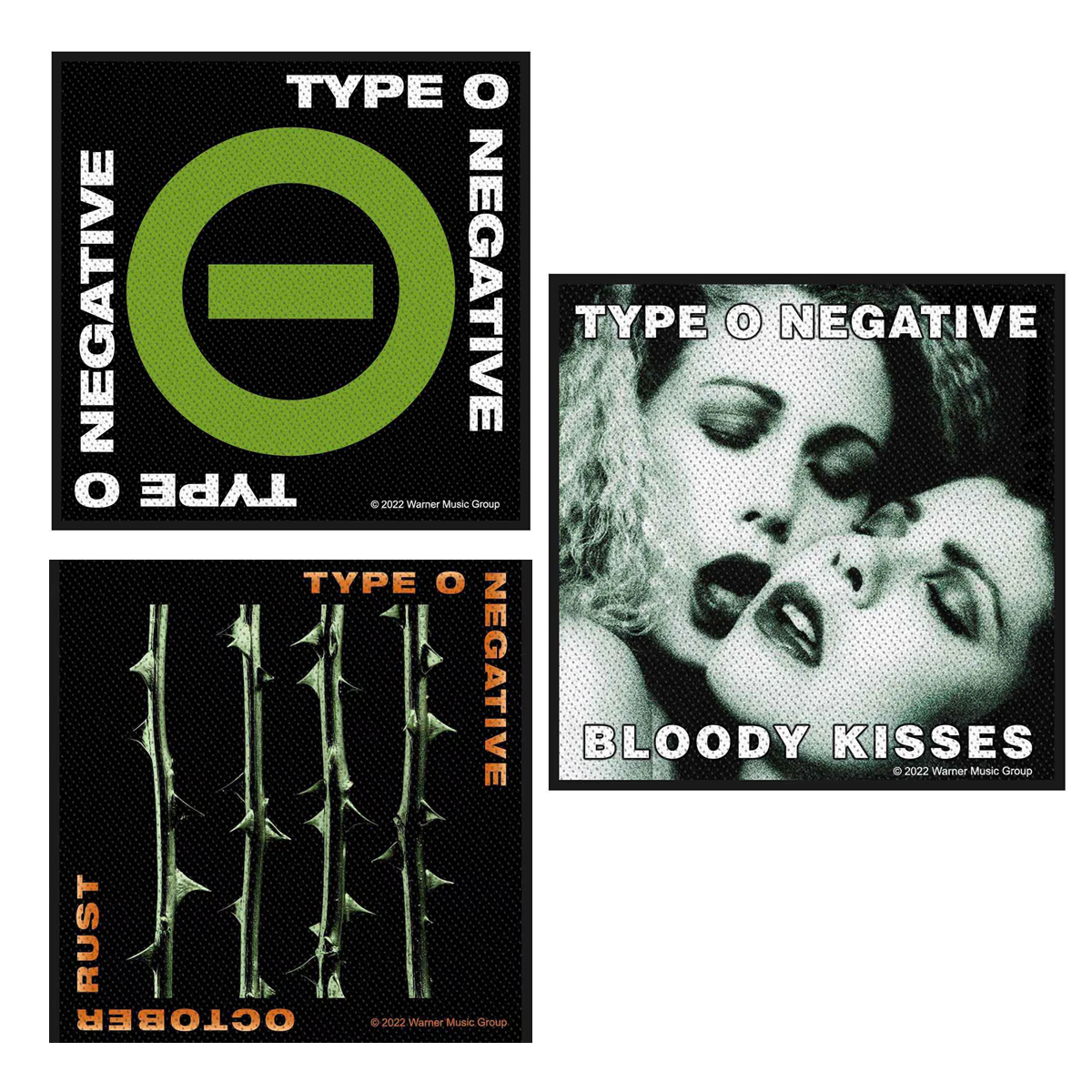 Offizielles Type O Negative Gothic Metal Patch Bundle – Bloody Kisses, October Rust & Logo Symbol (3-teilig)